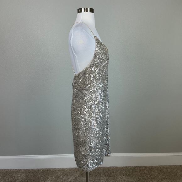 Aidan Mattox Sequined Backless Mini Sheath Cocktail Party Dress Gold Size 10 - Picture 6 of 13